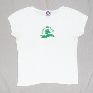 Vintage 90s Rolling Rock Logo Womens Baby T Shirt White Babydoll Y2k Style L